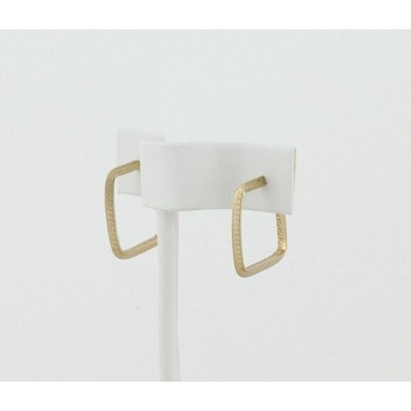 14k Yellow Gold Square Textured Hoop Earrings - Picture 3 of 6